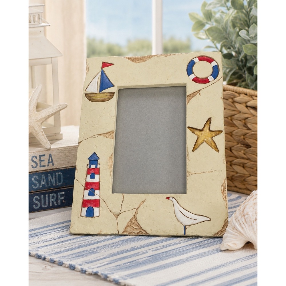 Nautical Beach Picture Frame 4x6 Lighthouse Sailboat Starfish Coastal Decor